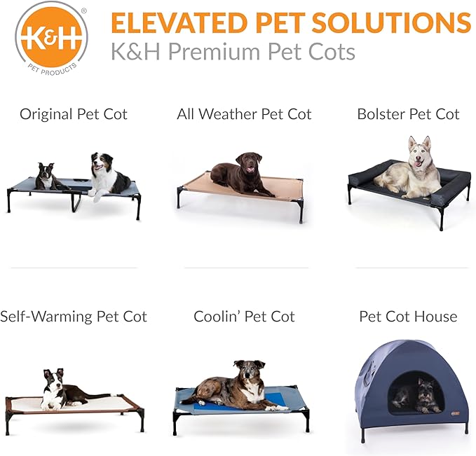 K&H Pet Products Elevated Outdoor Dog Cot Bed, Raised Cooling Bed with Washable Breathable Mesh for Large Dogs, Portable Raised Platform Pet Bed, Heavy Duty Metal Frame Hammock Bed, Large, Gray