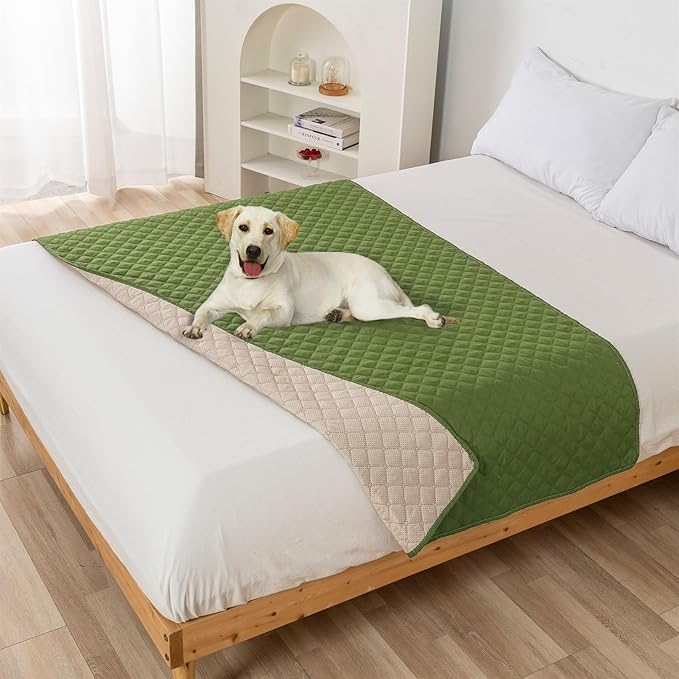 GIBZ Water Resistant Dog Bed Blanket Cover Large Anti Slip Pet Furniture Protector Washable Cat Quilted Mat for Couch, Green, 210x210cm