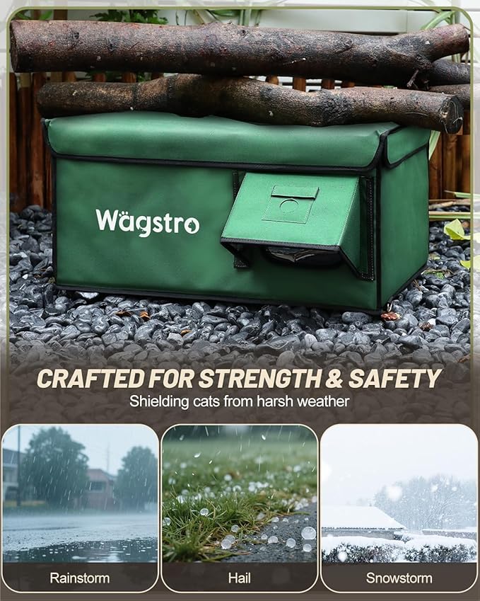 Heated Cat House for Outside, Waterproof Awning & Escape Door Heated Cat Houses for Indoor/Outdoor Cats in Winter, Elevated & Insulated Outdoor Cat Shelter for Feral Cat(Green, 25.2"x16.5"x12.2")