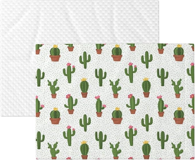 Double Sided Plush Pet Blanket for Small Large Animals, Cactus Floral Bloom Flower Summer Tropical Watercolor, Reversible Throw with Dimpled Dot Side and Flat Side for Kennels Living Rooms