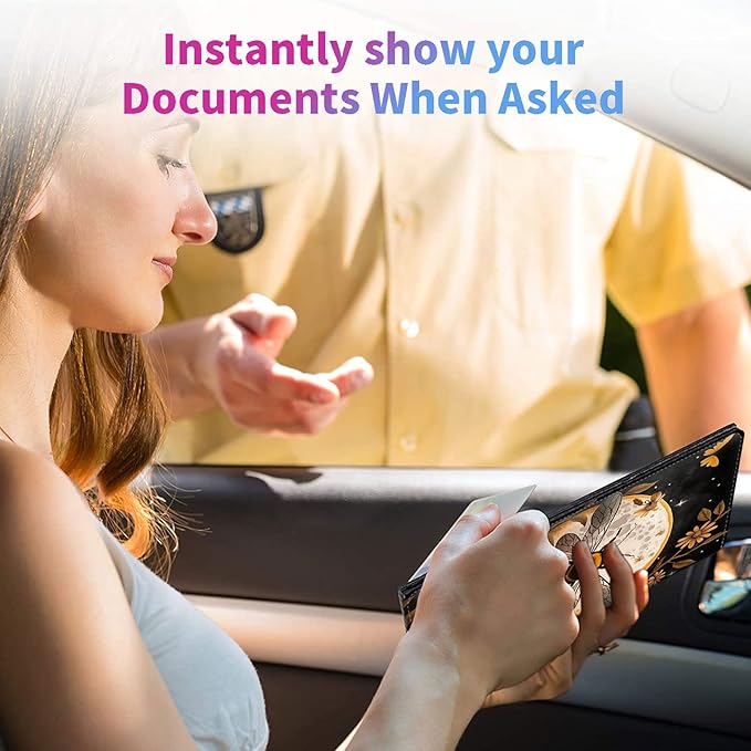 Car Registration and Insurance Holder,Leather Insurance License and Registration Card Holder for Car Glove Box, Auto Truck Document Holder Organizer for Men Women-Honey Moon Art