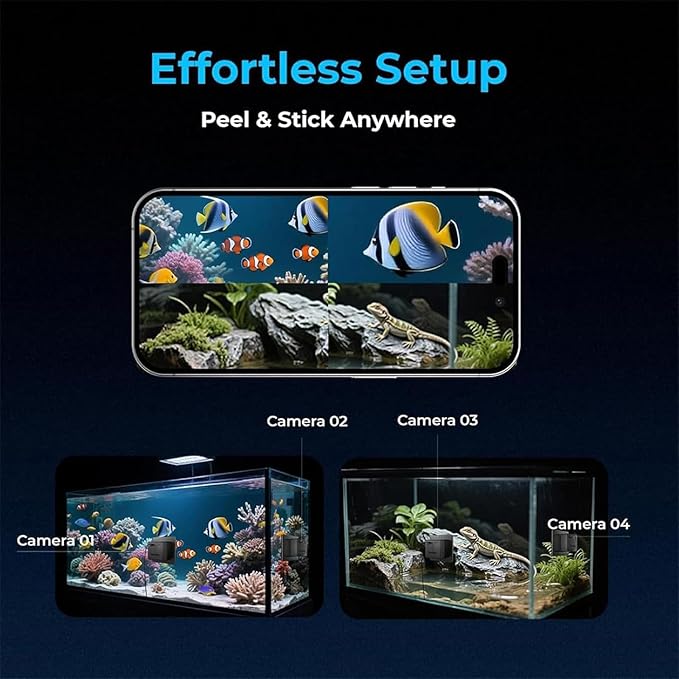 2K HD Fish Tank Camera, Aquarium Camera for Fish Tank & Reptile Terrarium, WiFi Pet Cameras with AI Motion Detection, Night Vision, Two-Way Audio & 140° Wide-Angle Anti-Glare & Anti-Reflection (1 Set)