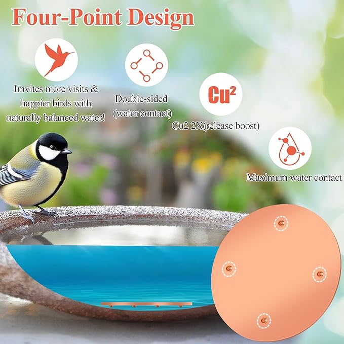 Bird Bath Copper Disk, Premium 99.99% Pure Copper, Less Cleaning Frequency, 0.6mm Pure Copper Cleaning Disk, Bird Bath Accessories, Physical Safe Water Purify Outdoor Bird Bowls