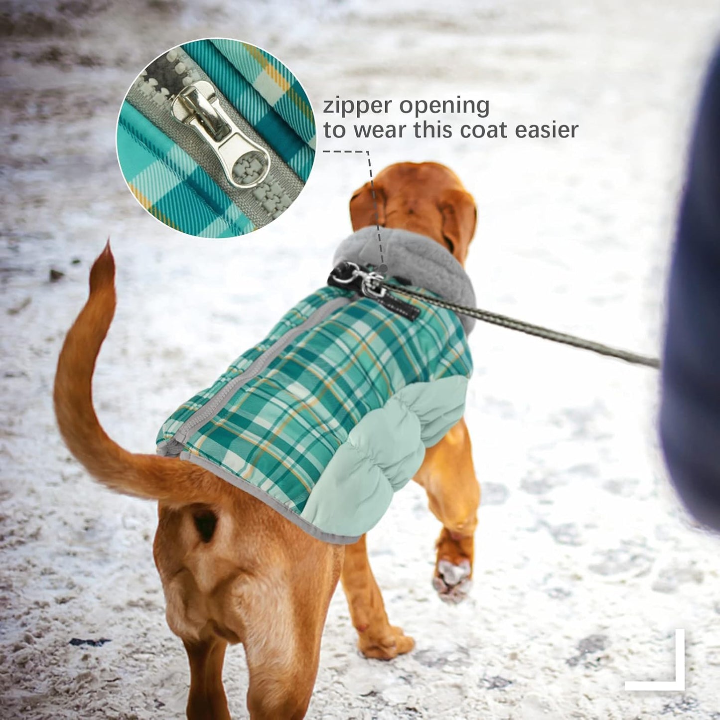 FUAMEY Dog Coat for Large Dogs,Waterproof Dog Winter Jacket with Harness Built in Puppy Cold Weather Coats Reflective Pet Vest with Zipper Warm Fleece Dogs Snowsuit Windproof Green Plaid XXXL