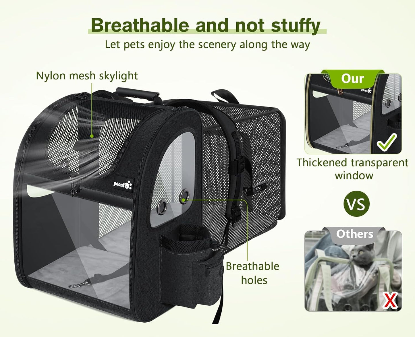 Pecute Pet Carrier Backpack, Dog Carrier Backpack, Expandable with Breathable Mesh for Small Dogs Cats Puppies, Pet Backpack Bag for Hiking Travel Camping Outdoor Hold Pets Up to 18 Lbs