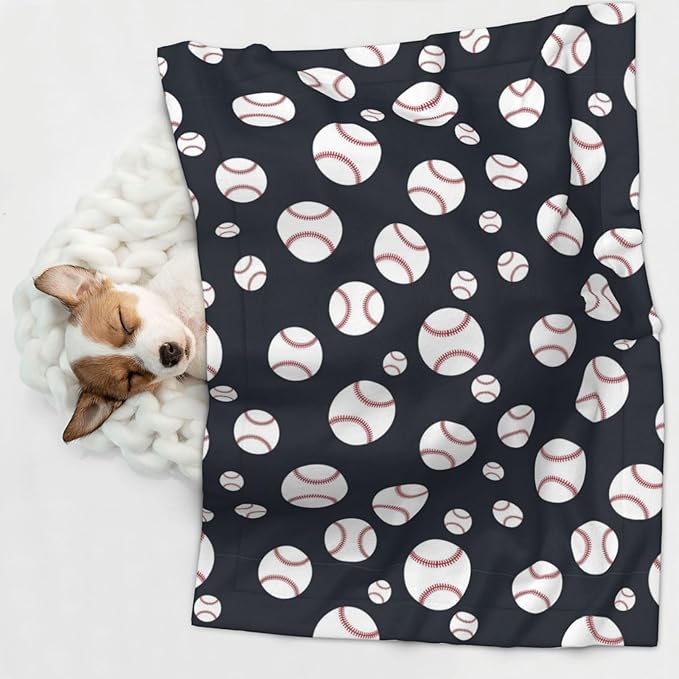 Double Sided Plush Pet Blanket with Cozy Dot Texture and Smooth Reverse, Baseball Softball Grey, Reversible Throw for Dogs Cats on Couches Beds Crates