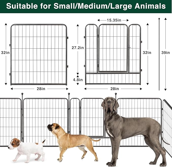 Dog Playpen Outdoor, 16 Panels 32" H Dog Pen Indoor, Metal Dog Fence Outdoor, Pet Fence for Large/Medium/Small Dogs, Indoor Puppy Playpen, Foldable Heavy Duty Exercise Pen for RV,Camping,Yard