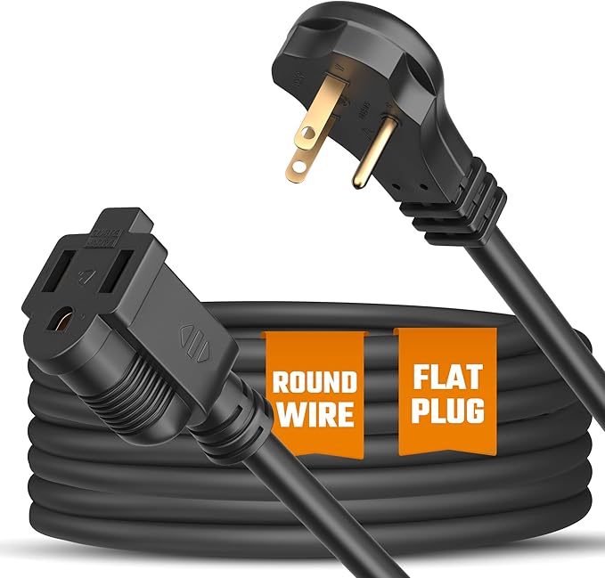 Flat Extension Cord 25 ft for Indoor & Outdoor Use by Bindmaster- UL-Listed 3-Prong Power Cord- Space-Saving Flat Angled Extension Cord- Grounded Outlet Extension Wire- Black 3 Pack
