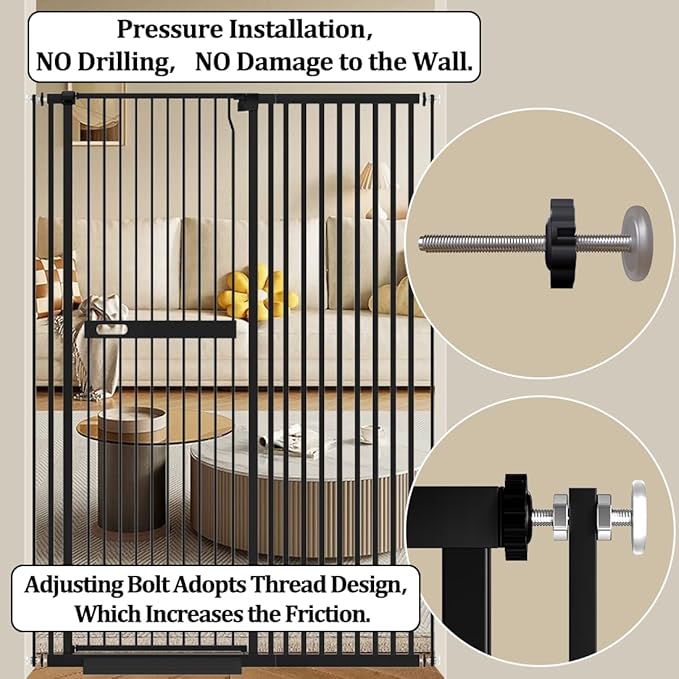 WAOWAO 71" Extra Tall Cat Pet Gate 29.92-45.66" Wide Pressure Mounted Walk Through Swing Auto Close Safety Black Metal Dog Pet Puppy Cat for Indoor Stairs,Doorways