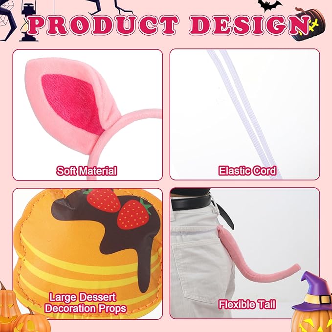 Book Character Costumes Set Reading Themed Ears Headband Tail, Brooch Animal Dress up for Adult Halloween Accessory