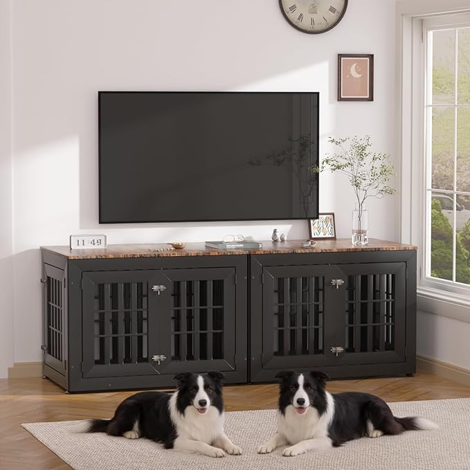 38" Heavy Duty Dog Crate Furniture for Small,Medium and Large Dogs,Rustic Wooden Dog Cage Kennel Indoor Furniture with Waterproof Top,Decorative Pet House Side End Table (Black & Wood)