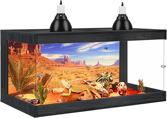 Royxen Bearded Dragon Tank, Tempered Glass Reptile Terrarium with Metal Mesh Top, 3-Side Clear Anti-Scratch Glass Lizard Tank for Reptile Habitat, Black,60 Gallons