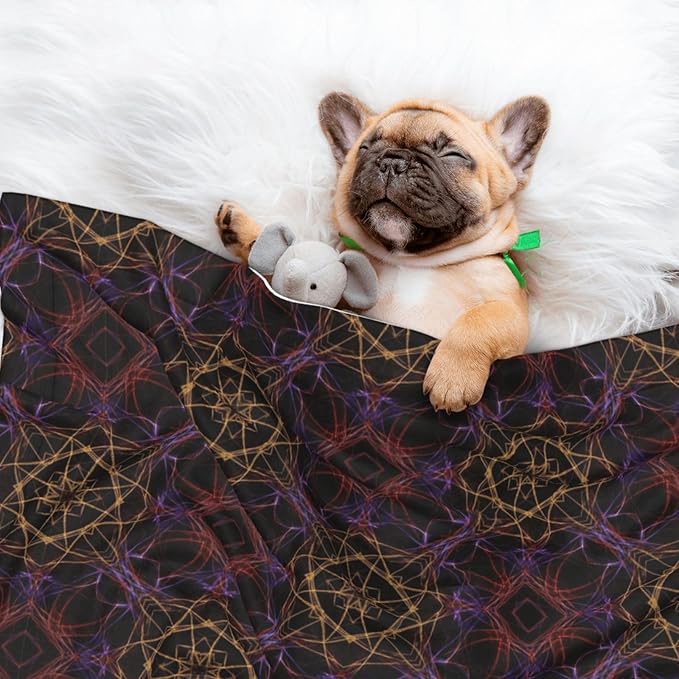 Double Sided Pet Bed Blanket for Added Cushion Warmth, Magic Smoking Sacred Geometric, Reversible Cover with Textured Dot Surface for Existing Beds Standalone Mat