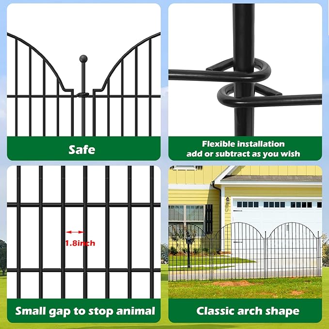 10 Panels No Dig Decorative Garden Fence for Yard, 40in (H) x 23.6ft (L) Rustproof Metal Wire Temporary Dog Fence, Animal Barrier Fencing Patio Panel Border with Temporary Ground Stakes