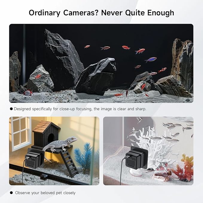 2K HD Aquarium & Terrarium WiFi Pet Camera,140° Wide-Angle Anti-Glare & Anti-Reflection,Night Vision for Fish & Reptiles,Two-Way Audio,Glass-Mount Enclosure Monitor,24/7 Recording (4 Pack)