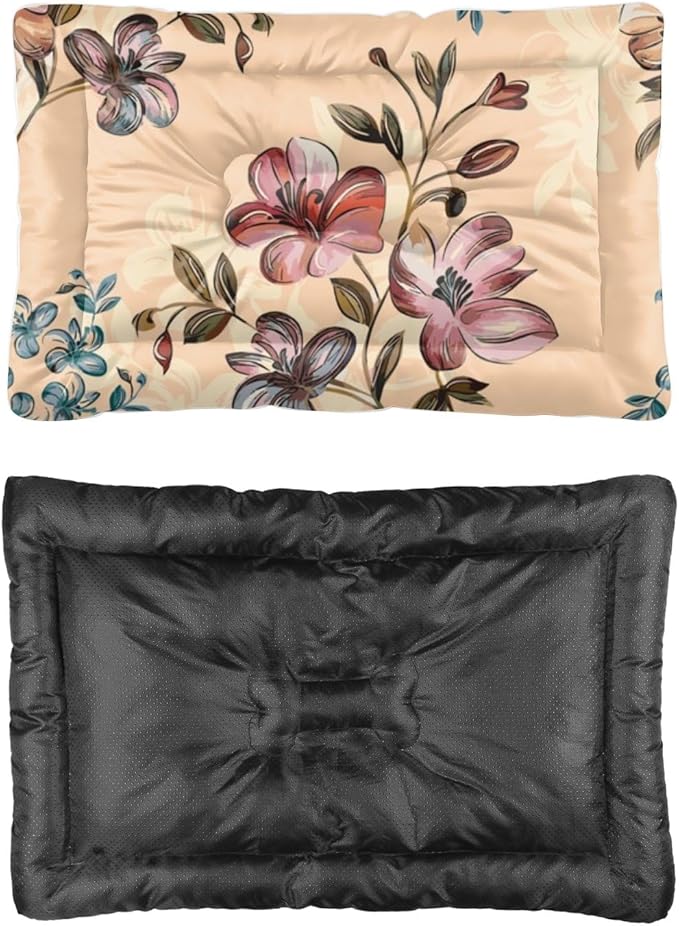 Crimson- Brown Blossoms Pet Mat Bed Cat Mats for Sleeping Cat Crate Bed Hand- Painted Blooms Warm Dog Non- Slip Bottom Furniture for Dogs Multi- Scenario, Multi- Model Pet Mats Gift Printed Dogs Mat