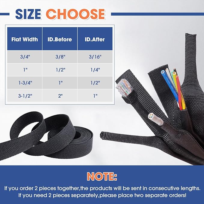 2:1 Heat shrinkable Braided Sleeving Fabric Wire Loom High Temp Heat Shrink Wiring Harness Abrasion Protector Cable Sleeve (1"-48ft)