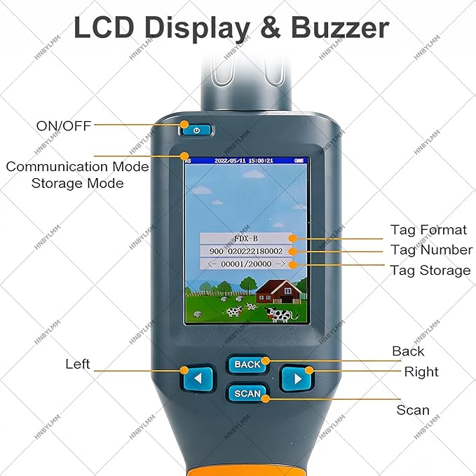Pet Microchip Scanner, FDX-B/HDX/EMID Animal Handheld ID Scanner Reader, with LCD Display, Rechargeable Battery, Storage Up to 20000 Datas, USB Connection, for Farms Shelters