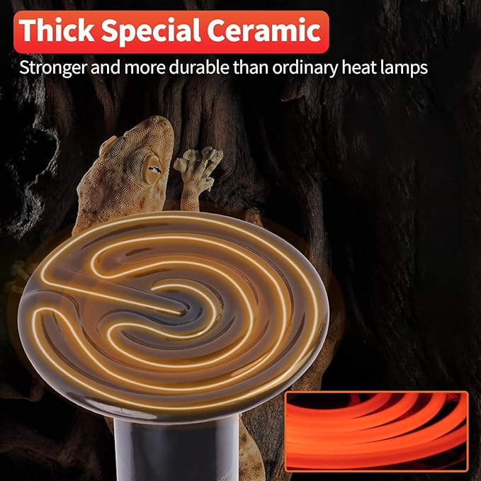 LUCKY HERP Reptile Heat Lamp - 100W Ceramic Heat Emitter Reptile Heat Lamp Bulbs (1 Pack), No Light Ceramic Heat Bulb, Heat Lamp for Reptiles Amphibian Chicken Pet Brooder Coop Lizard Turtle