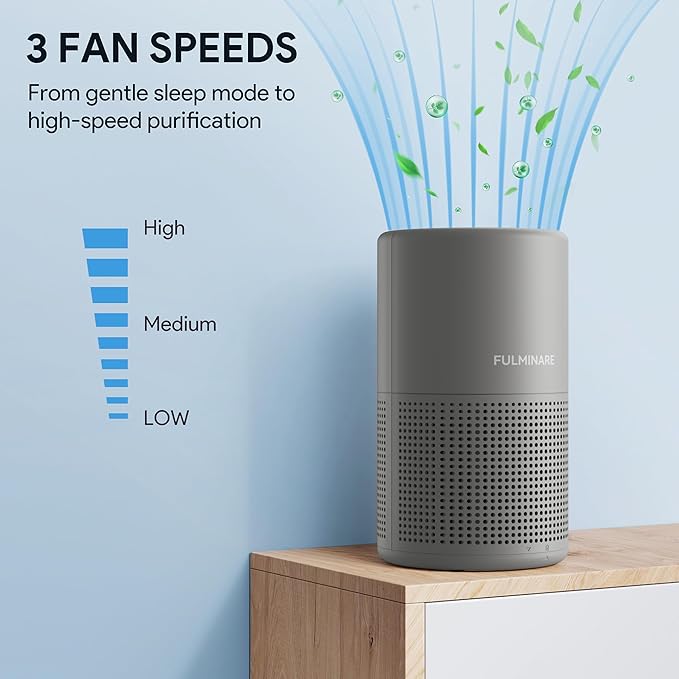 FULMINARE Air Purifiers for Bedroom H13 True HEPA Air Filter, Quiet Air Cleaner With Night Light, Portable Small Air Purifier for Home, Office, Living Room (Gray)