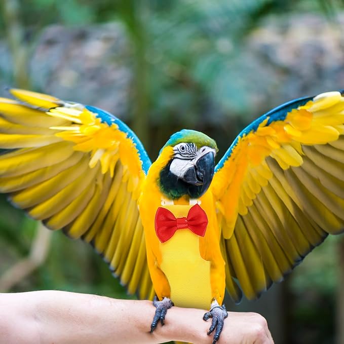 NUOBESTY Lightweight Parrot Diaper Flight Suit Comfortable Bird Clothes for Parakeets Cockatiels Conures Training Harness Prevent Messy Accidents Stylish Yellow
