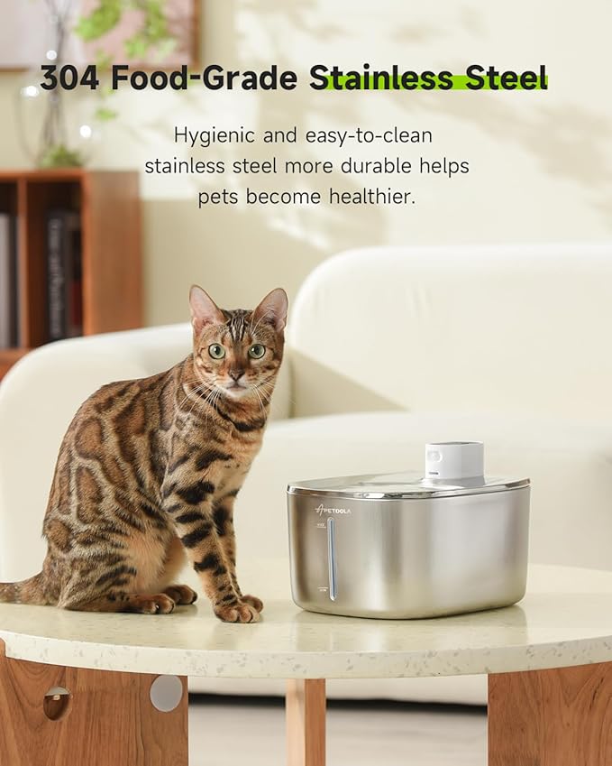 Cat Water Fountain Stainless Steel,152oz/4L Wireless Pet Fountain Battery Operated,Quiet Filtered Pet Water Fountain,Automatic Water Bowl for Cats Dogs with Motion Sensor 5 Filters