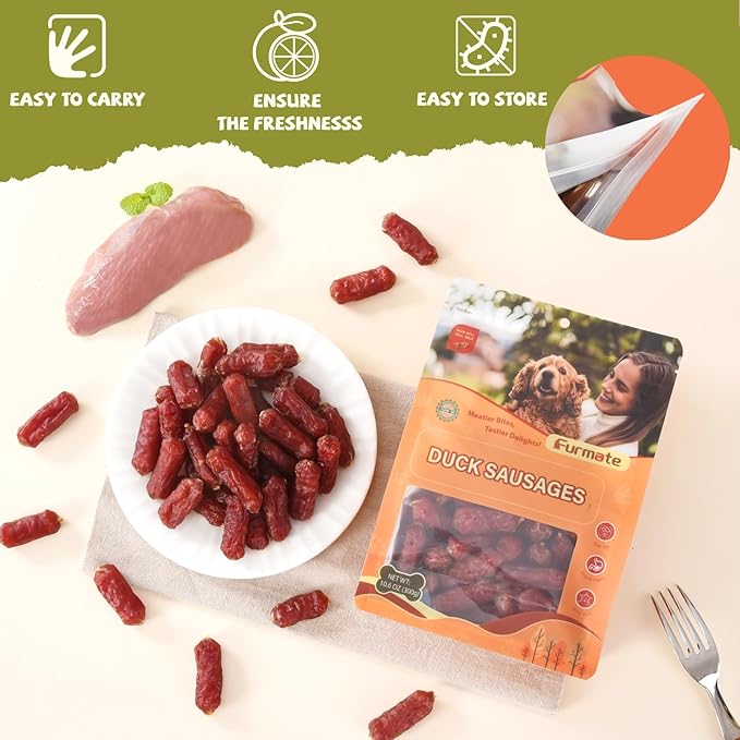 Soft Duck Sausage Dog Treats,Slow Roasted Duck Jerky for Dogs,Grain-Free & Rawhide Free Training Rewards Treats w/Glucosamine Chondroitin for Small Medium Large Dogs,10.58 oz