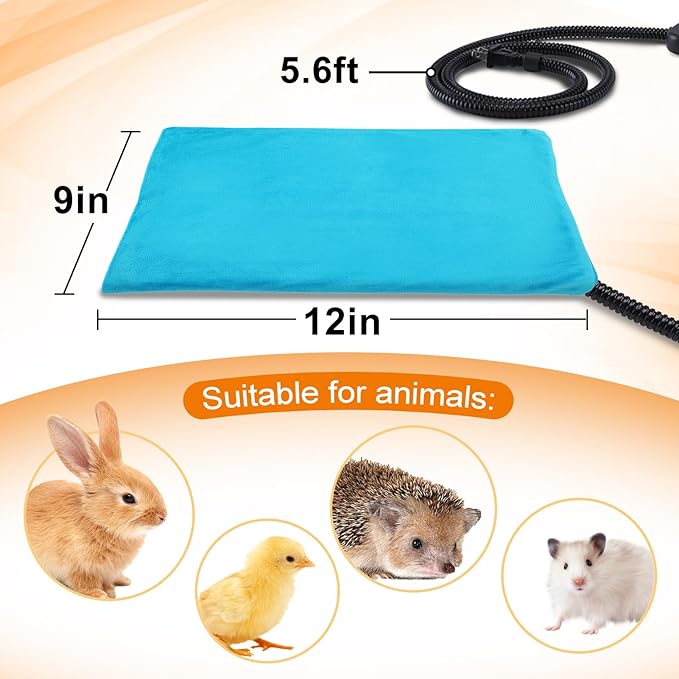 ANPHSIN Pet Heating Pad for Small Animal - Fire Retardant Heated Pad with Overload Protection Anti Chew Cord for Puppy Kittens Chicks Rabbits Ferrets Hedgehogs Outdoor Indoor 9''x12''