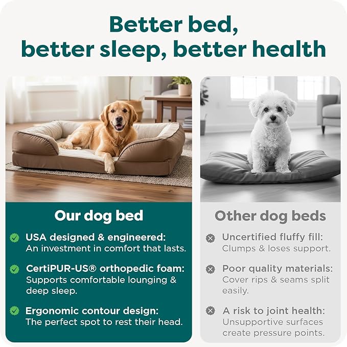 Furhaven Orthopedic Dog Bed for Large Dogs w/ Removable Bolsters & Washable Cover, For Dogs Up to 95 lbs - Plush & Velvet Waves Perfect Comfort Sofa - Brownstone, Jumbo/XL