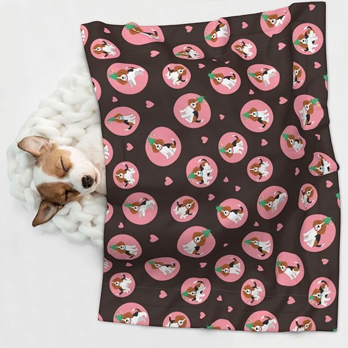 Pet Blanket for Indoor Outdoor Use, Cute Puppy with Hearts, Two Sided Reversible Plush Mat with Bumpy Dot Texture for Patios Crates Portable Bed Companion