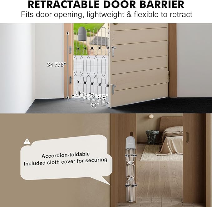 Snagle Paw Metal Retractable Door Barrier,28.4" Wide 35" Tall Safety Dog Gate for Front Door,Easy Install Retractable Pet Gate for Recreational Vehicle,Doorways