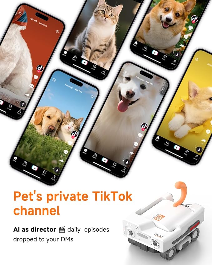PMATE Self-Moving Pets Camera AI-Powered Rover with Auto Tracking & Patrol, 2K Live View, Night Vision, 2-Way Talk, and Auto-Recharge (A3-White)