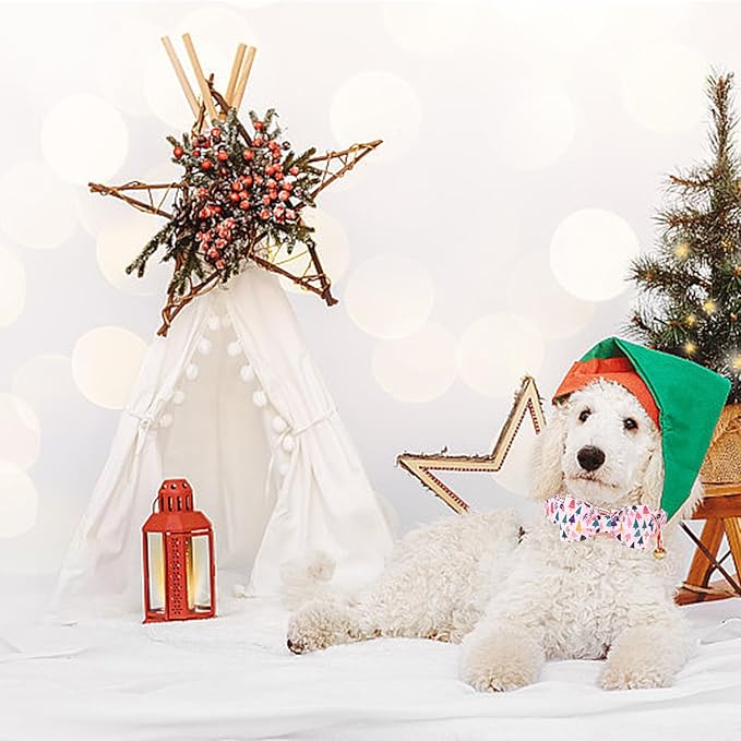 Christmas Dog Collar, Pink Christmas Tree Soft Comfortable Collars with Bow Adjustable Pet Collar with Premium Metal Buckle Puppy Necklace for Small Girl Dogs