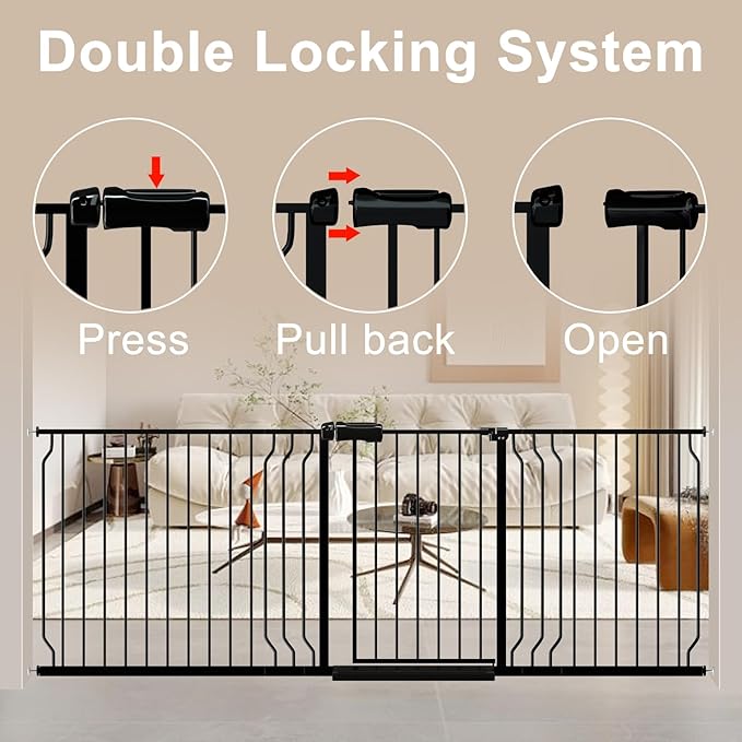 WAOWAO Baby Gate 29.13-43.3" Extra Wide Pressure Mounted Walk Through Swing Auto Close Safety Black Metal Toddler Kids Child Dog Pet Puppy for Stairs,Doorways,Kitchen