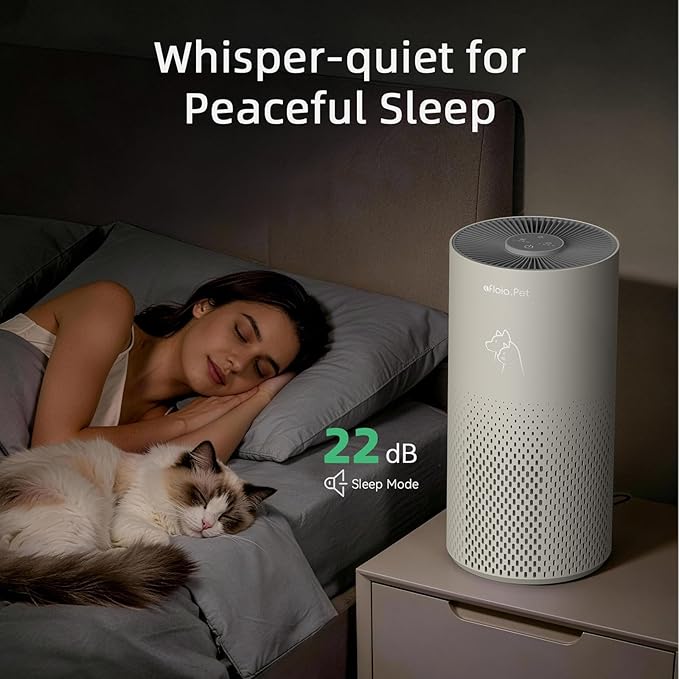 Afloia Air Purifier for Bedroom and Pets Home up to 1780 Ft², 5-in-1 HEPA Filter Air Cleaner with Washable Pre-Filter, Removes Pet Hair, Odors, Dander & Allergies, 22dB Quiet Sleep Mode (Kilo Pet)