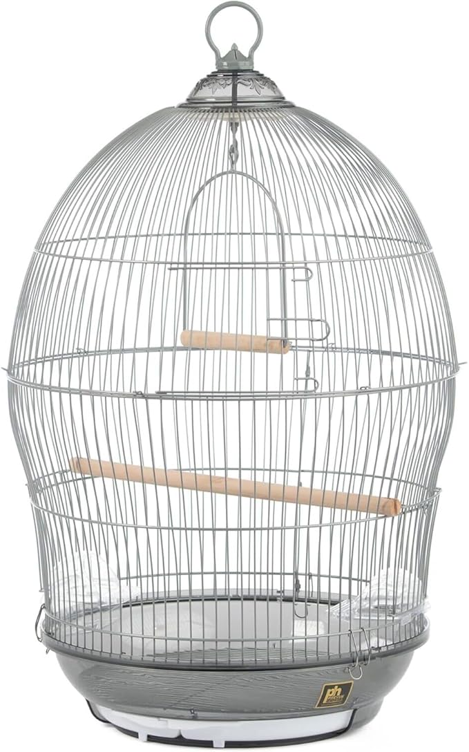 Baroque Brilliance Scrollwork Bird Cage with Intricate Design, Durable Metal Construction, Spacious Interior Gray