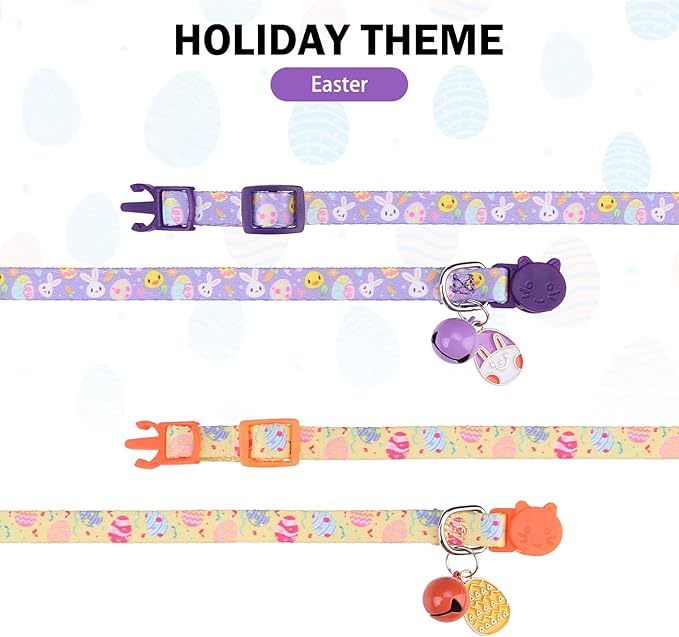 Breakaway Cat Collars for Girl Boy Cats, Spring Summer All Weather Cat Collar Personalized Pattern 2 Pack,Cute Classic Safety Buckles and Bells,Adjustable Printed Nylon Colorful Kitten Collar