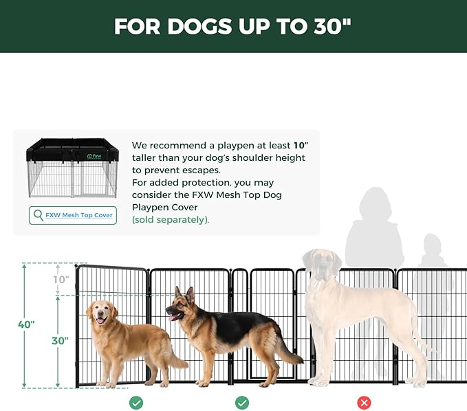 FXW Homeplus Unleashed Indoor Dog Playpen - Stress-Free and Safe Play, Heavy Duty 40 Inch 8 Panels Dog Pen for Medium and Large Dogs, Black│Patented