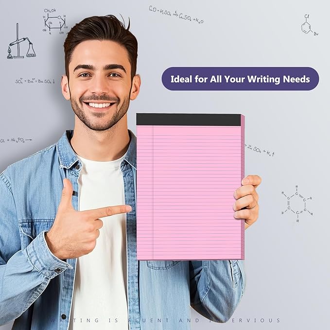 6 Pack Legal Pads 8.5 x 11 College Ruled Colored Note Pads 8.5" x 11" Lined Paper Chipboard-Backed Notepad with Micro-Perforated Notebook Paper for Office & School Supplies 50 Sheets/Pad