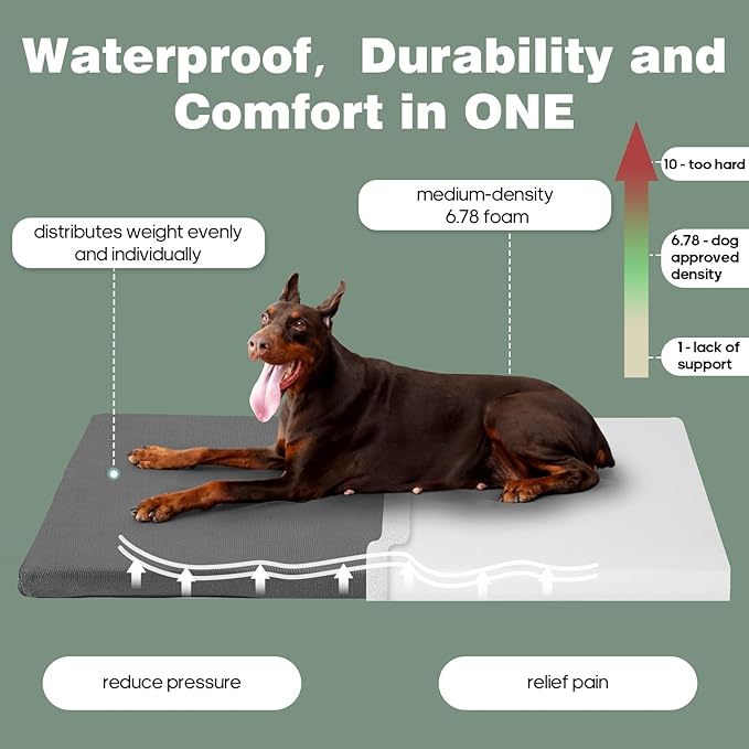 Durable Outdoor Dog Bed Chew Proof Dog Crate Mat for up to 35 lbs Medium Dogs with Waterproof Removable and Washable Cover