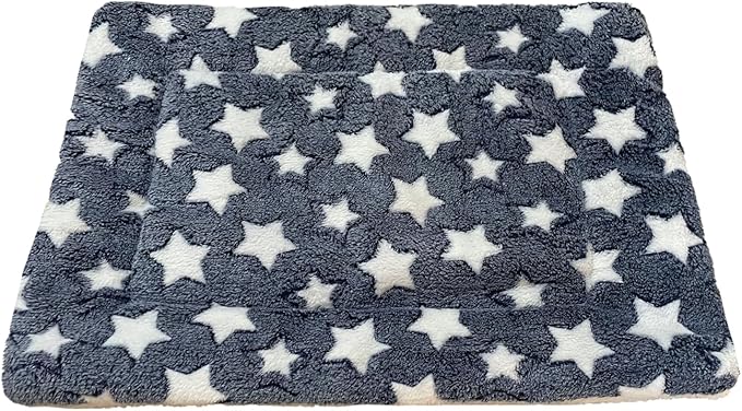 iMaylex Soft Pad Dog Bed Mat, Thicken Warm, Star Pattern, Reversible, Fluffy Pet Dog Sleeping Mattress, Blue, Small
