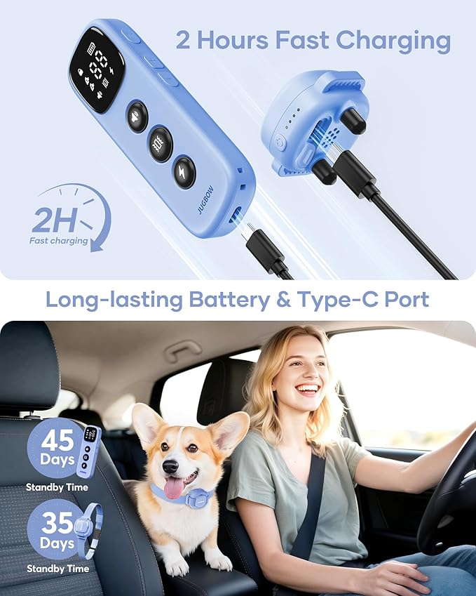 Jugbow Dog Training Collar - 4200FT Remote Dog Collar with 3 Training Modes, Dog Collars for Small Dogs with Security Lock & IPX8-Waterproof, Rechargeable E-Collar for Mini Small Medium Dogs (Blue)