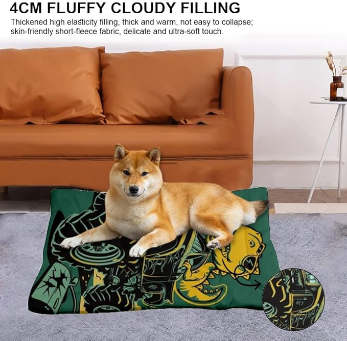 T-Rex Monster Truck Dog Beds and Furniture Dog Crate Bed Mattress Bed Pads Pet for Crate Washable Non-Slip Small Small Mat for Dogs Kennel Outside Indoor Outdoor 36X24 Inch
