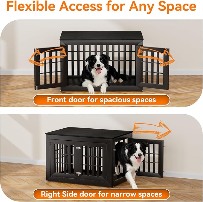 38" Heavy Duty Dog Crate Furniture for Small,Medium and Large Dogs,Rustic Wooden Dog Cage Kennel Indoor Furniture with Waterproof Top,Decorative Pet House Side End Table (Black)