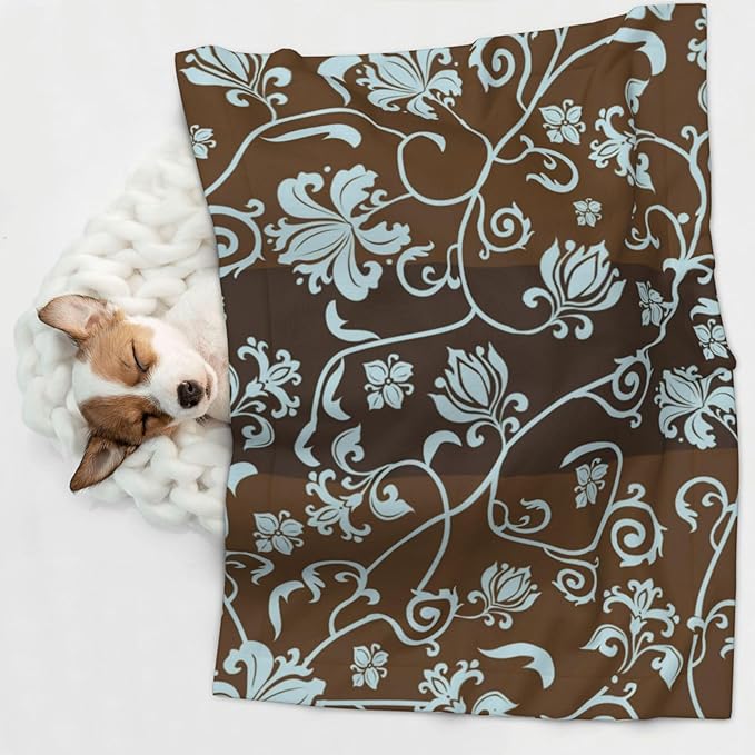 Vintage Floral Blanket for Dog Cat - Retro Light Blue Flower Throw Blanket 30x20 Pet Blanket for Couch Sofa Bed