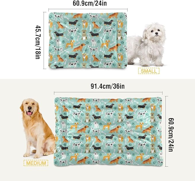 Pet Bed Cute Dogs Bones Paws Dog Bed Mat Absorbing Non Slip Pad Pet Sleeping Mat for Small, Medium, and Large Dogs Puppy Cat 36 in x 24 in