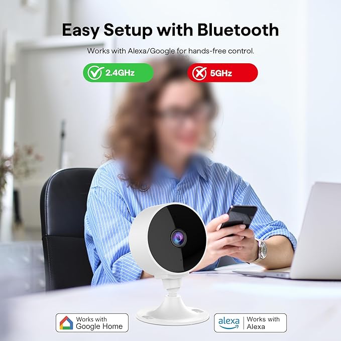 2K Wireless Cameras for Home Security Camera, Pet Camera Indoor with Phone App, Night Vision, Motion Alert, 24/7 SD&Cloud Record, Two-Way Audio, Security Camera Indoor Works with Alexa&Google