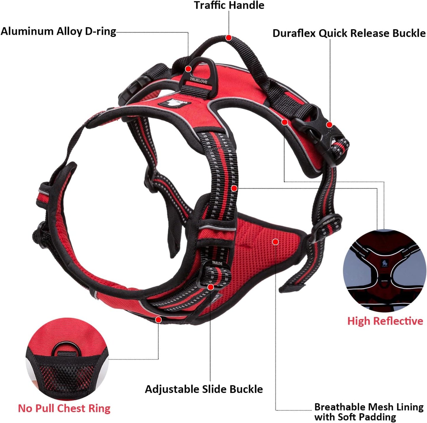 TRUE LOVE Truelove Adjustable No-Pull Dog Harness Reflective Pup Vest Harnesses Comfortable Control Brilliant Colors TLH5651(Blue,XL)