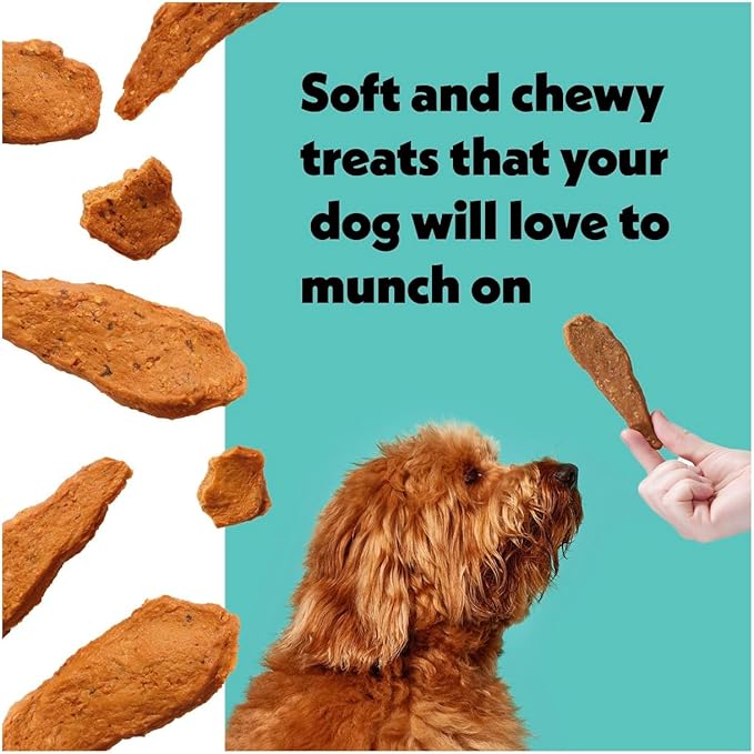 Wiggles & Wags Meaty Strips Dog Treats, Salmon Flavor, 16 oz with DN Essentials Bone Shaped Waste Bag Dispenser & Free Roll