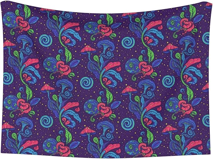 Reversible Dog Blanket for Beds Couches, Colorful Doodle Surreal Landscape Fantastic Mushroom, Double Sided Cat Blanket with Textured Dot Feel and Smooth Feel for Seasonal Comfort All Year
